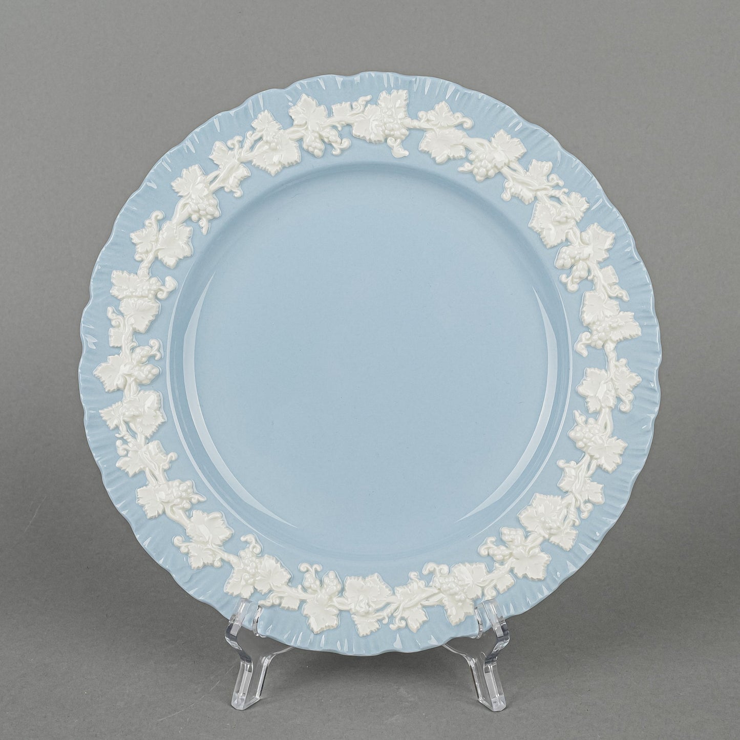 WEDGWOOD White On Blue Embossed Queens Ware Salad/Dessert Plates